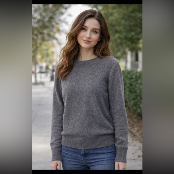 Sea New York Grey Wool Cashmere Blend Ribbed Trim Cozy Sweater Medium